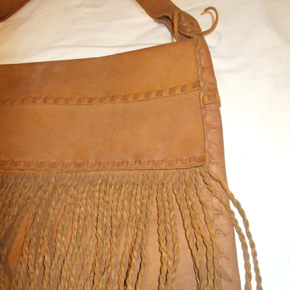 Vintage~J. Peterman Huge Leather Mail Bag Hobo Boho Fringe Satchel Purse - Picture 4 of 6